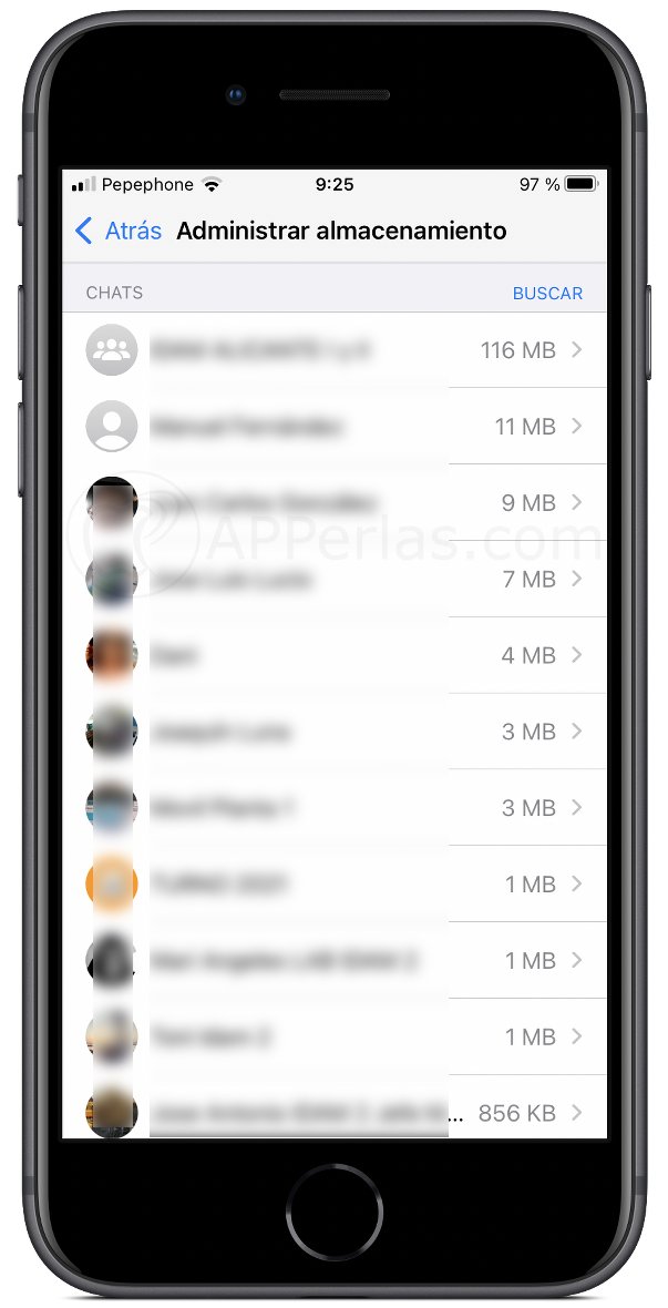 Chats que más ocupan en WhatsApp Chats que más ocupan en WhatsApp