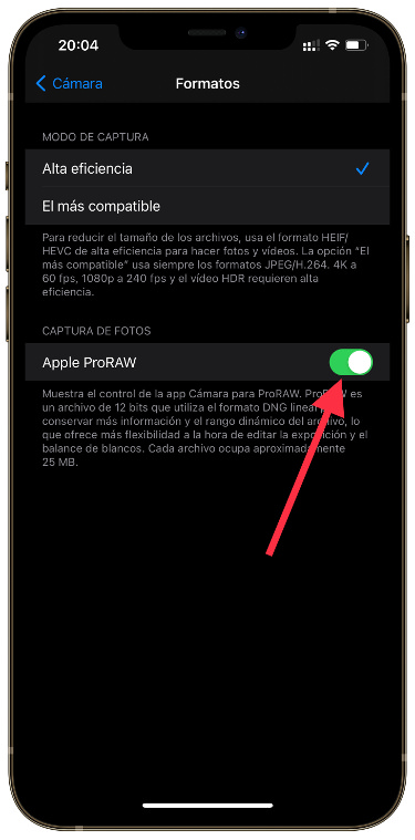 activar Apple ProRAW 1