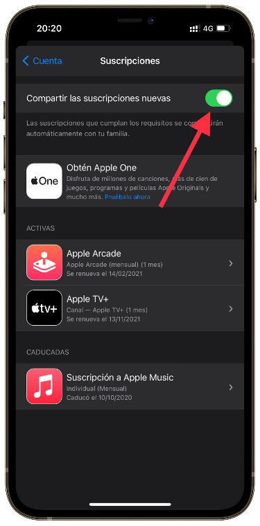 activar compartir las suscripciones 2