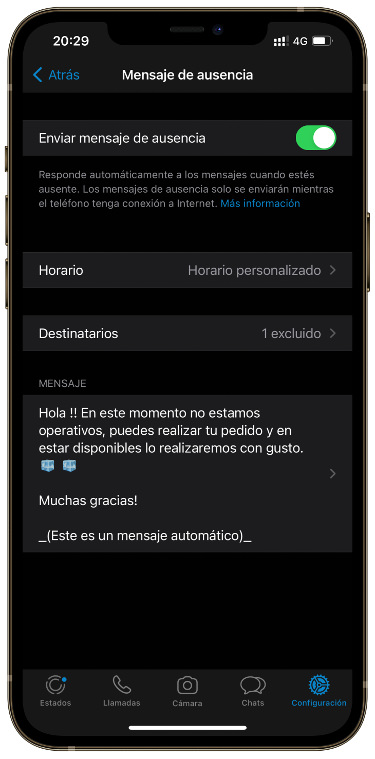 configurar mensaje de ausencia en WhatsApp 2