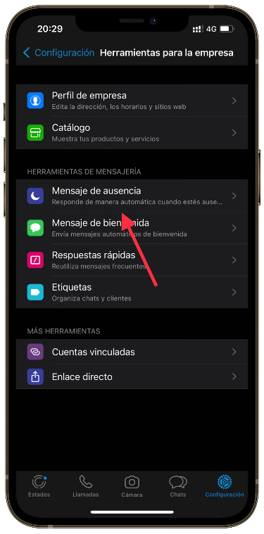 pestaña mensaje de ausencia en WhatsApp 1