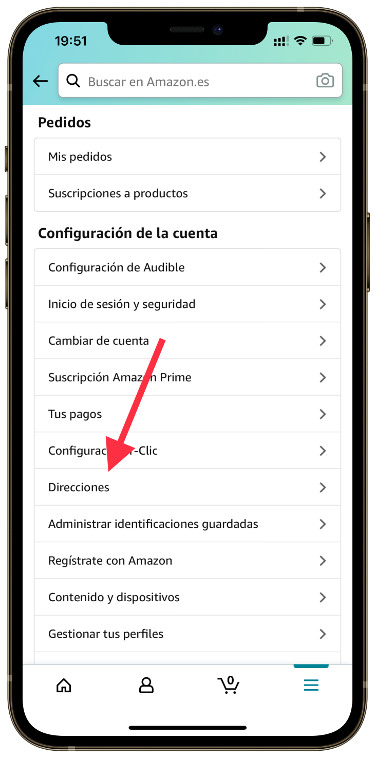 direcciones direcciones en la app de Amazon 1