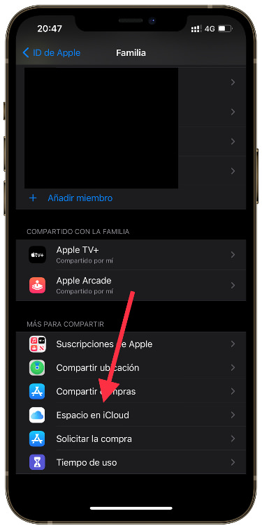 espacio compartir espacio en iCloud 2