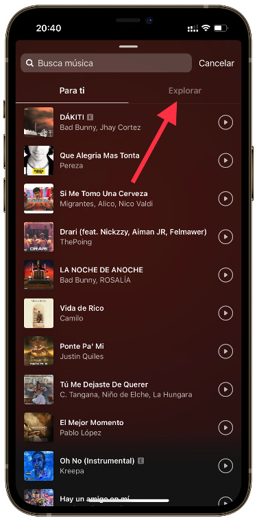 Explorar música perfecta para un Stories 1