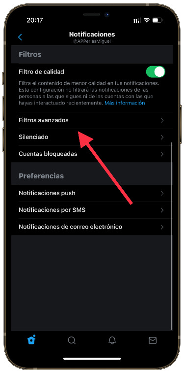 filtros mejorar las notificaciones de Twitter 2