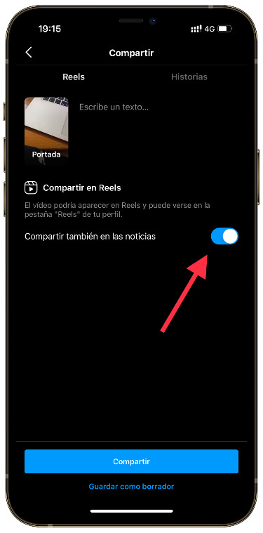desactivar publicar un reel 1