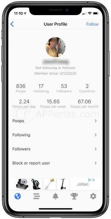 Perfil de una usuarios de Poop Map Perfil de una usuarios de Poop Map