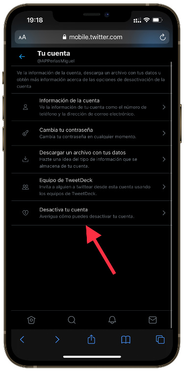 desactivar desactivar una cuenta de Twitter 2