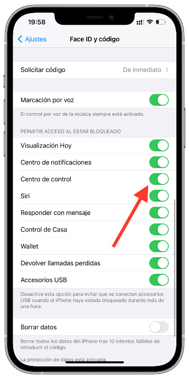 desactivar centro de control con la pantalla bloqueada 1