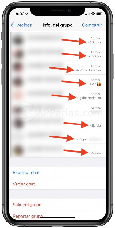 Nombres de componentes de un grupo de WhatsApp Nombres de componentes de un grupo de WhatsApp