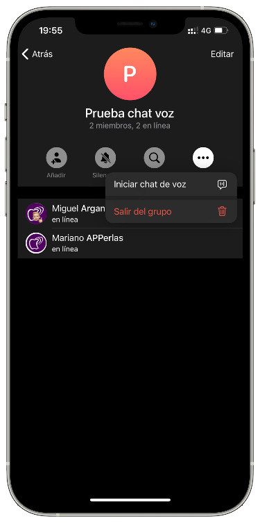 tres puntos grupo de voz en Telegram 1