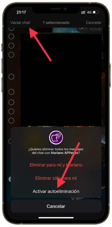 vaciar autoeliminación de chats 2