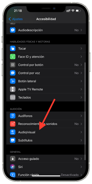accesibilidad desactivar el flash de la alarma 1