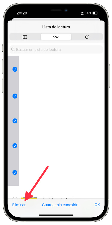 eliminar borrar la lista de lectura de Safari 2
