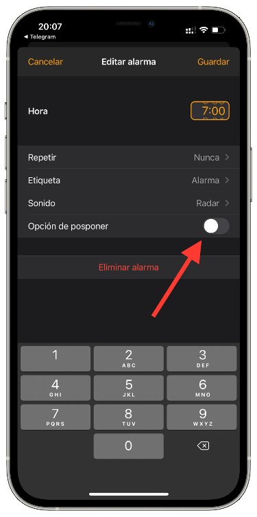 posponer la alarma del iPhone 1