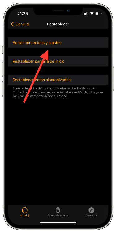 restaurar Apple Watch cuando falta espacio 1