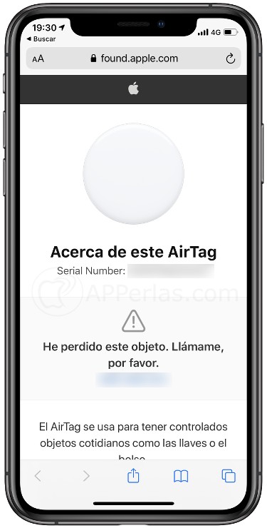 Información del propietario del Airtag perdido Información del propietario del Airtag perdido