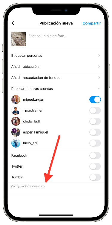 configuración ocultar los me gusta 1