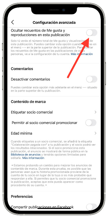 activar ocultar los me gusta 2