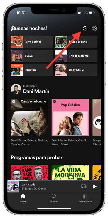 reloj historial de canciones 1