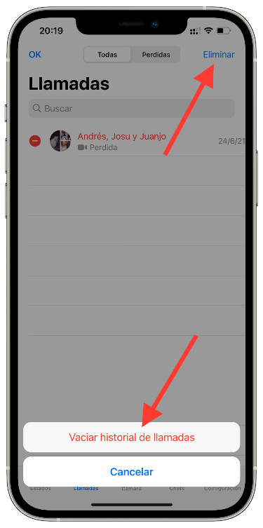 eliminar historial de llamadas de WhatsApp 1