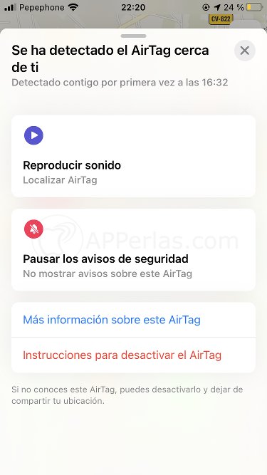 Opciones para actuar sobre el Airtag Opciones para actuar sobre el Airtag