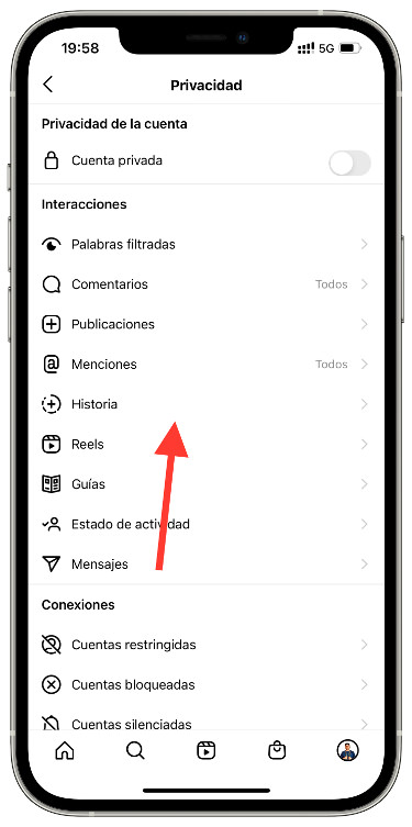pestañas recibir mensajes en las historias 1