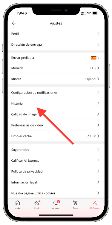 historial historial de búsqueda de AliExpress 1