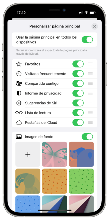 seleccionar cambiar el fondo de Safari 2