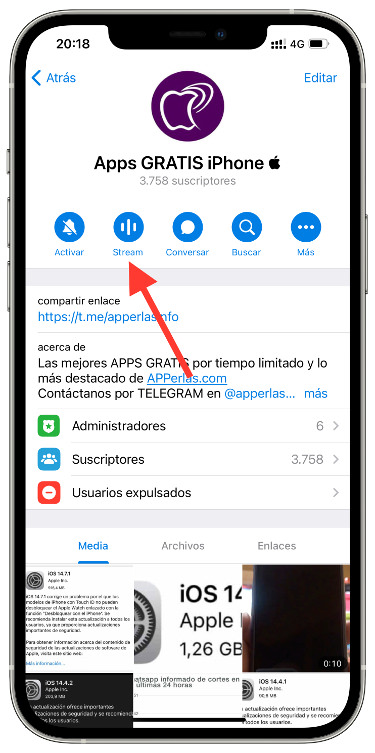 pestaña stream en Telegram 1
