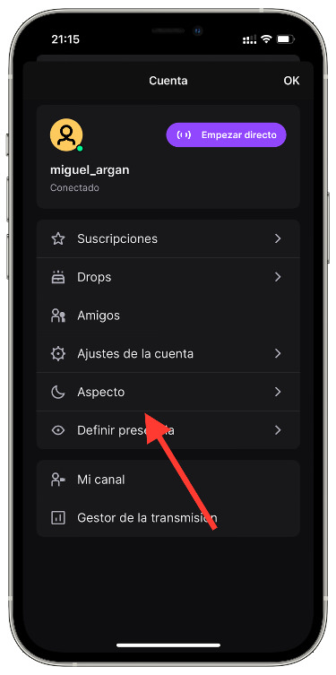 aspecto modo oscuro en Twitch 1
