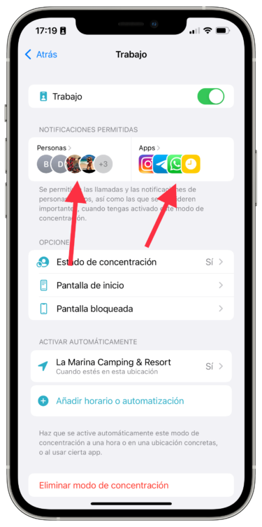 seleccionar configurar los modos de concentración 1