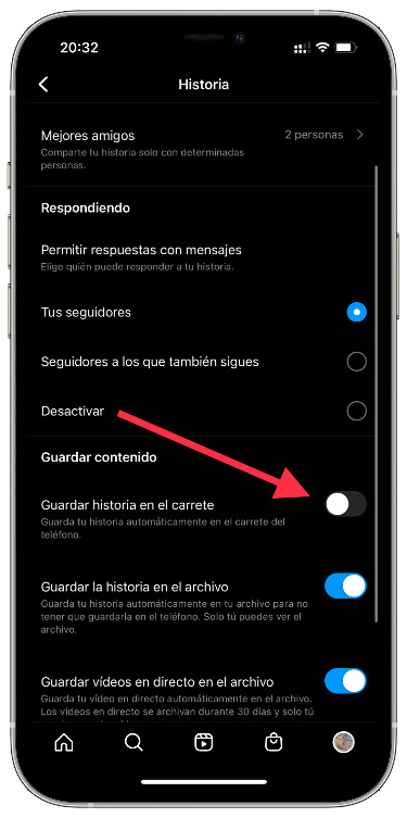 activar guardar todas las historias 1