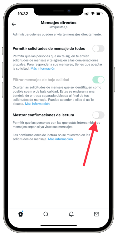 desactivar mensajes en Twitter 2