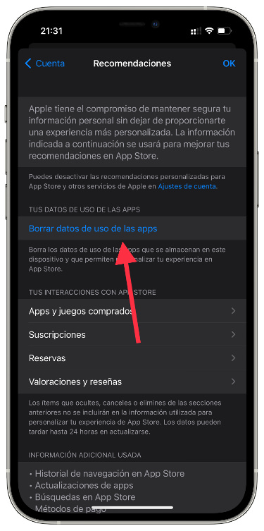Borrar datos de uso de las aplicaciones 1