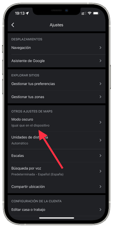 Modo nocturno en Google Maps 2