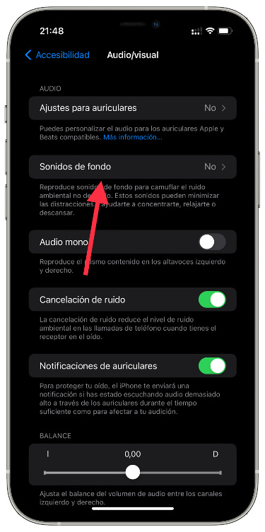 Accesibilidad ruido blanco en el iPhone 1