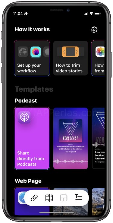 Menú principal de la app to stories Menú principal de la app to stories