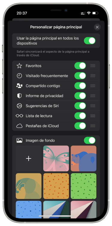 Personalizar página principal de Safari 2