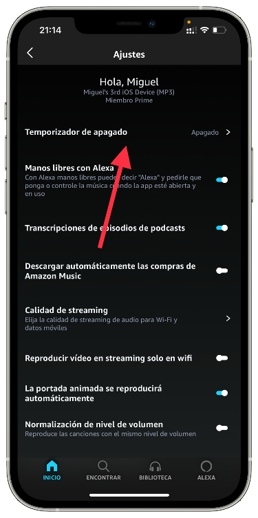 Temporizador apagar automáticamente Amazon Music 1