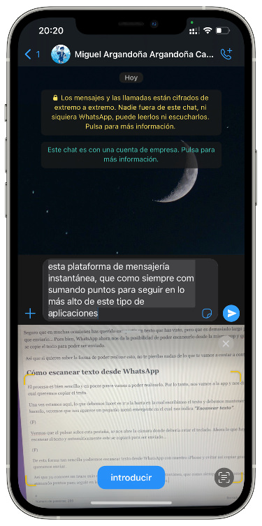 Escanear escanear texto desde WhatsApp 2