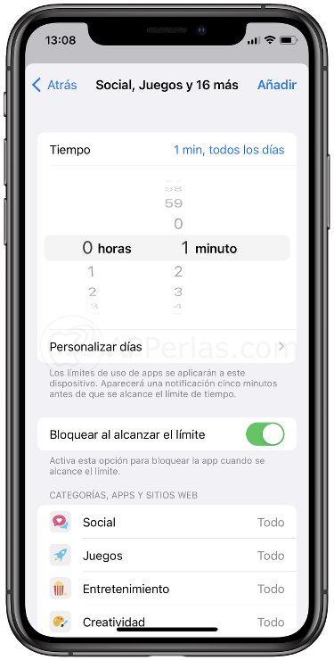 Seleccionamos tiempo de bloqueo de las apps Seleccionamos tiempo de bloqueo de las apps