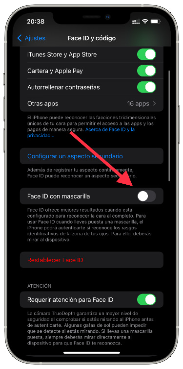 Activar Face ID con mascarilla 1