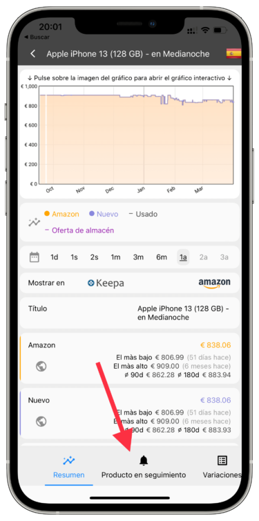 Seguimiento añadir artículos a Keepa 1