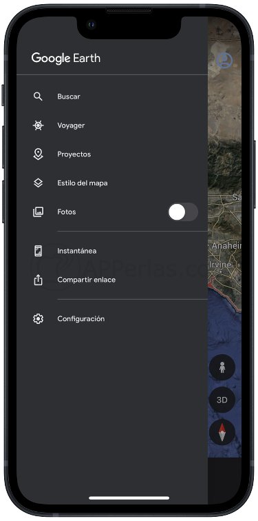 Menú con diversas opciones de Google Earth