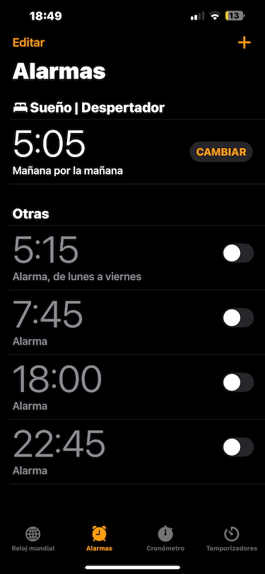 Interfaz alarma iPhone con iOS 18 Interfaz alarma iPhone con iOS 18