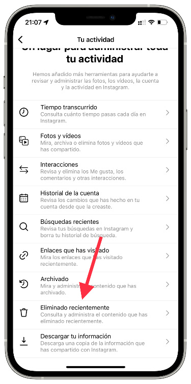 Eliminado recuperar historias de Instagram 2