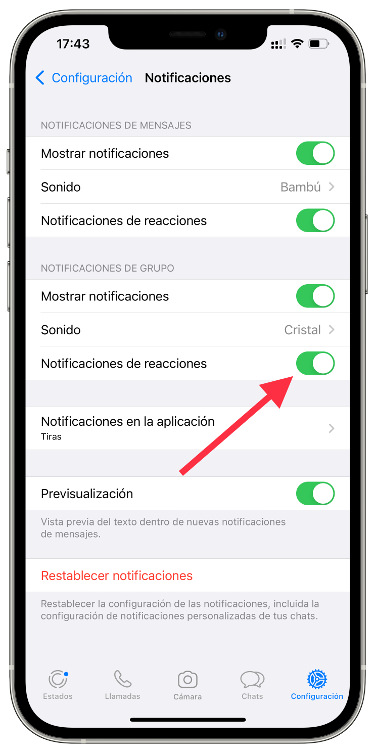 notificaciones de las reacciones 1