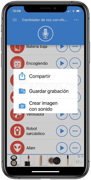 Opciones para compartir o guardar el audio creado