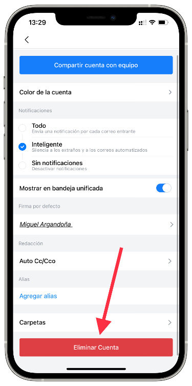 Eliminar eliminar una cuenta de correo 3